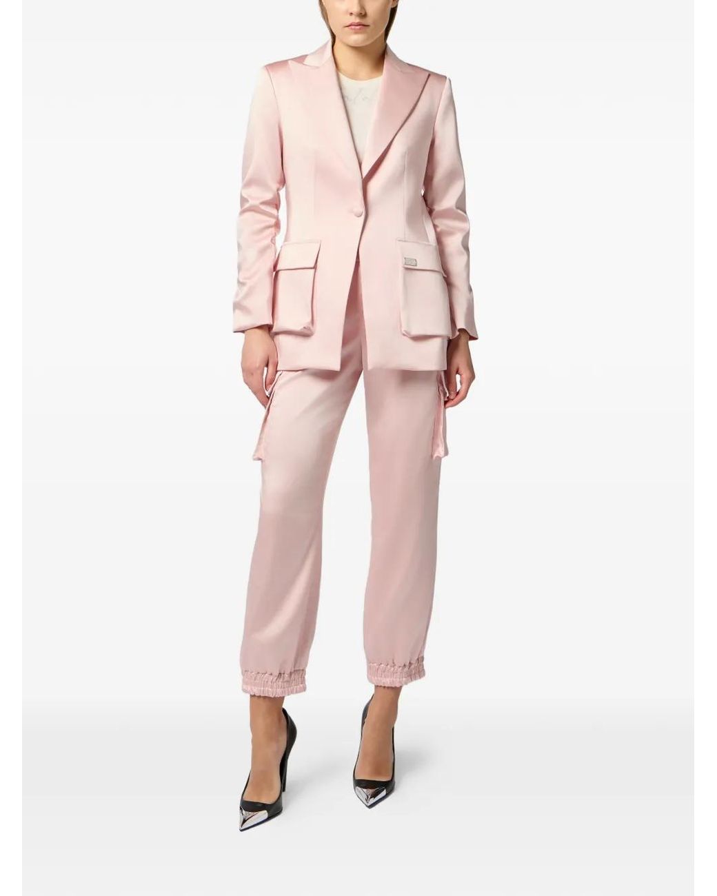 Philipp Plein Pink Satin Patch-Pocket Cargo Pants