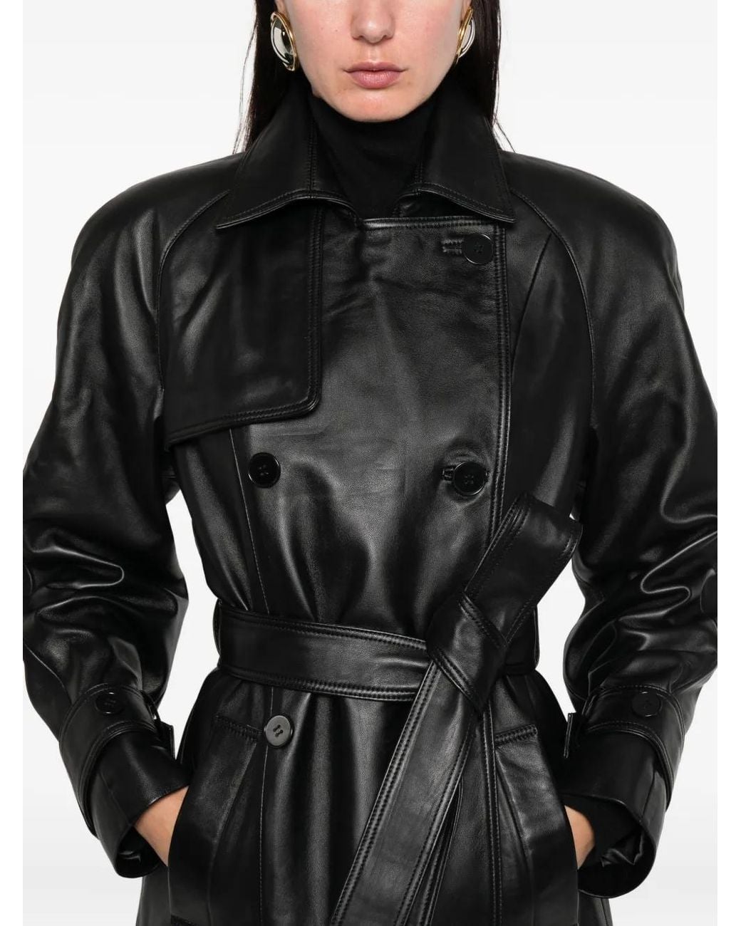 DUCIE Black Corrin Buttoned Belted Leather Trench