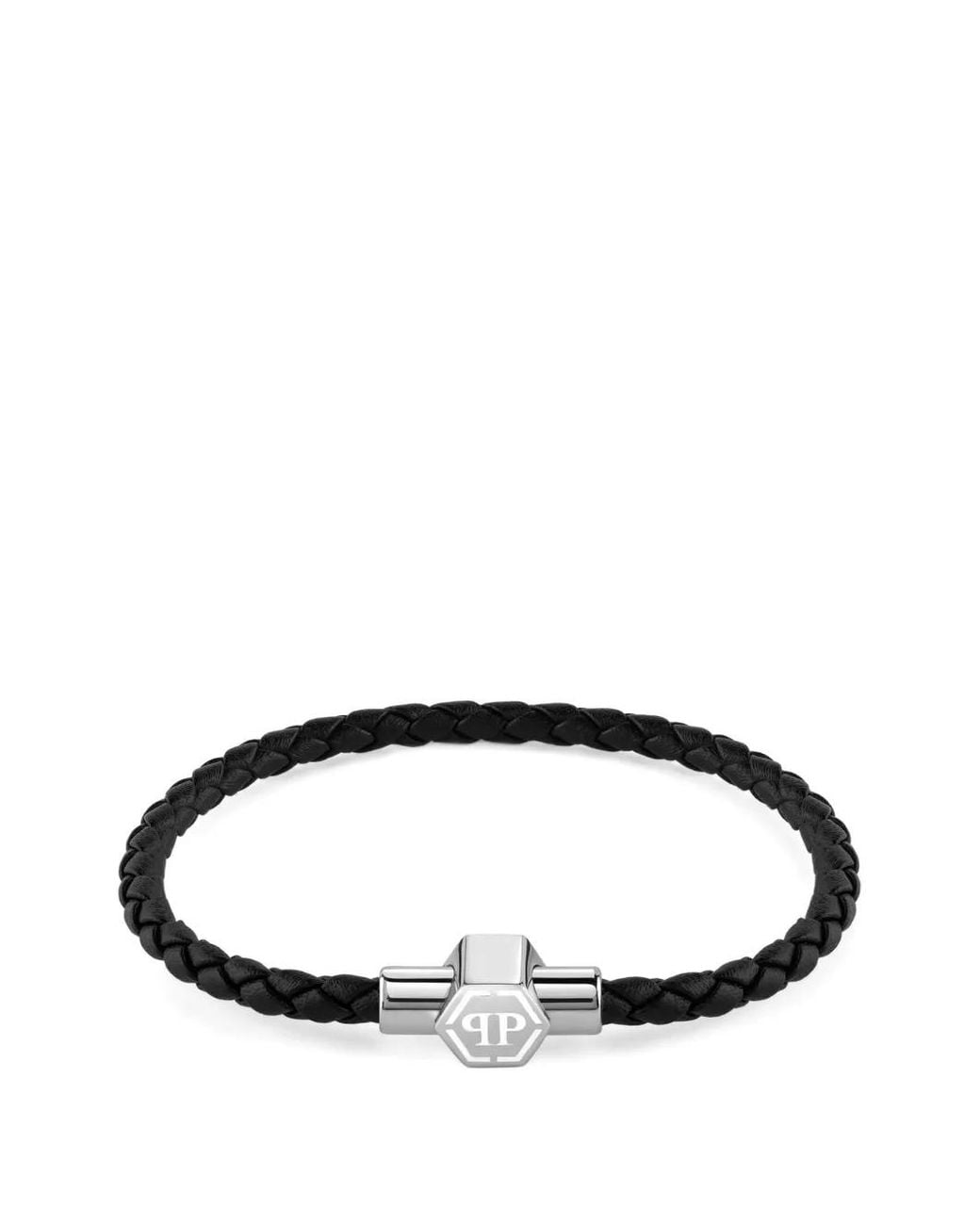 Philipp Plein Metallic Plein Enigma Braided Leather Bracelet for men