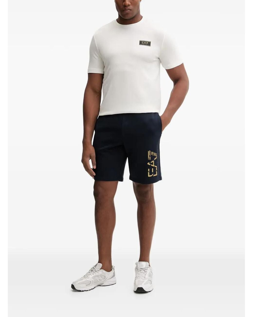 EA7 Blue Short En Jersey À Logo Imprimé for men