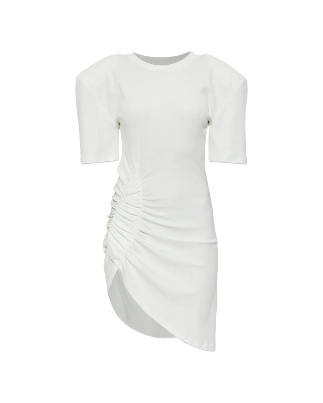 The Mannei White Ruched Asymmetric Mini Dress