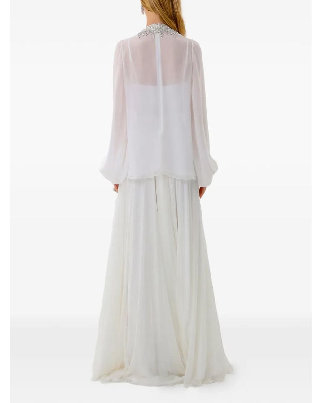 Dina Melwani Gray Floral Crystal-Embellished Maxi Dress