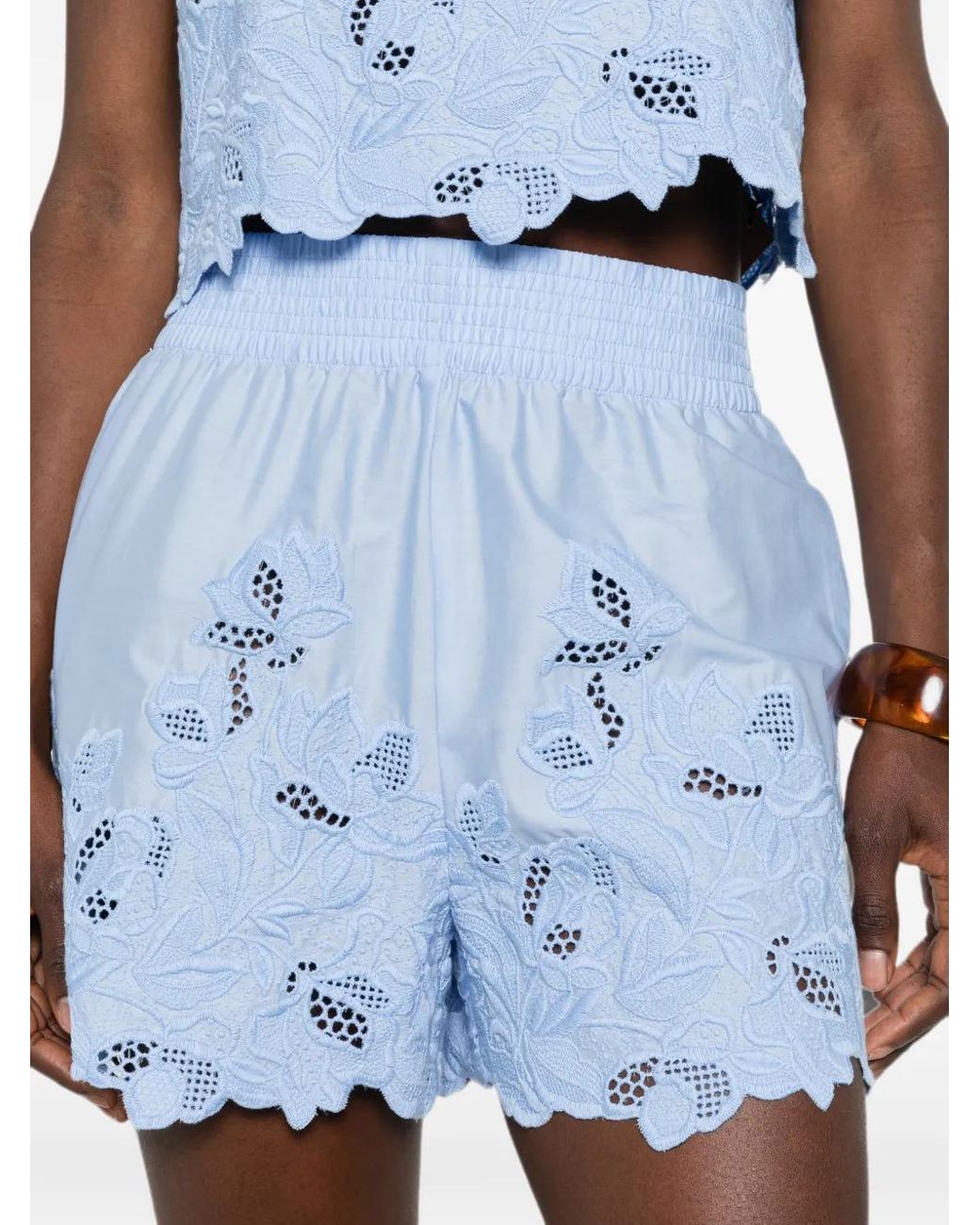 Ermanno Scervino Blue Broderie-Anglaise Scalloped Shorts