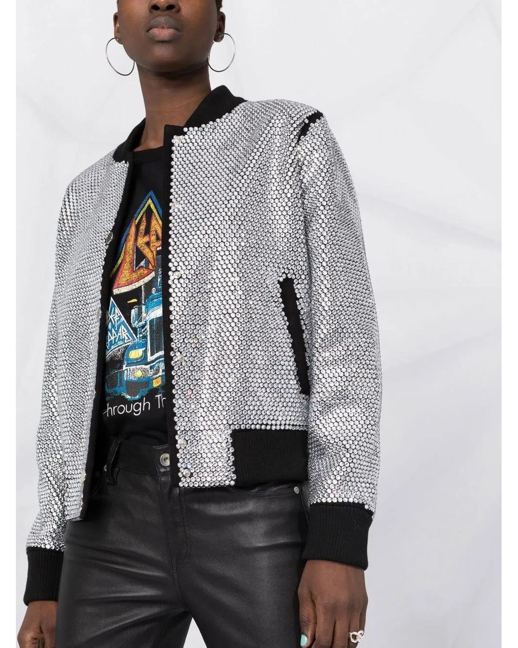 Philipp Plein Gray Bomber With Crystals