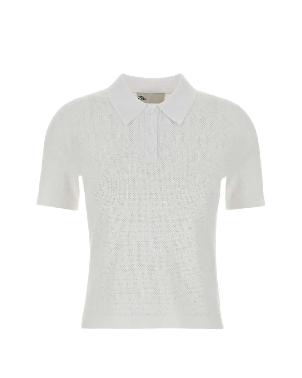 Tory Burch White Pointelle Viscose Polo