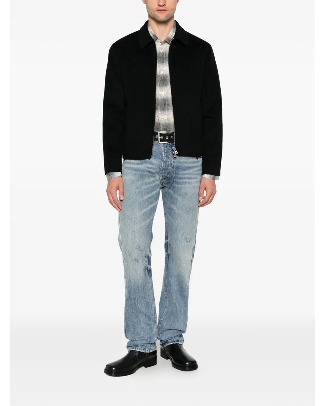 Rhude Black Side-Stripe Distressed Jeans for men