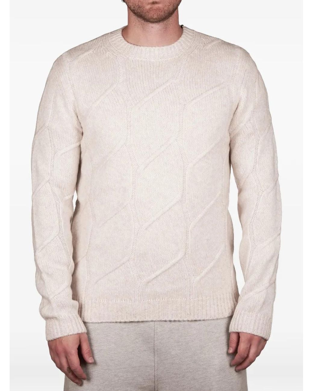 Alpha Studio White Cable-Knit Sweater for men