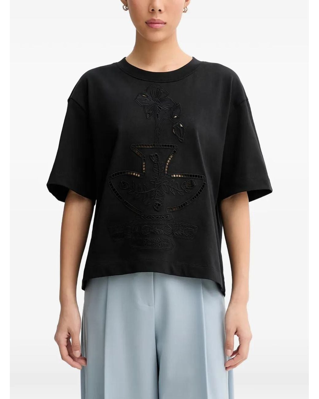 Munthe Black Nellamy Embroidered Cut-Out T-Shirt