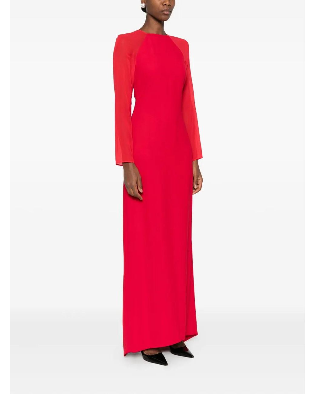 Alberta Ferretti Red Cardy Long-Sleeve Maxi Dress