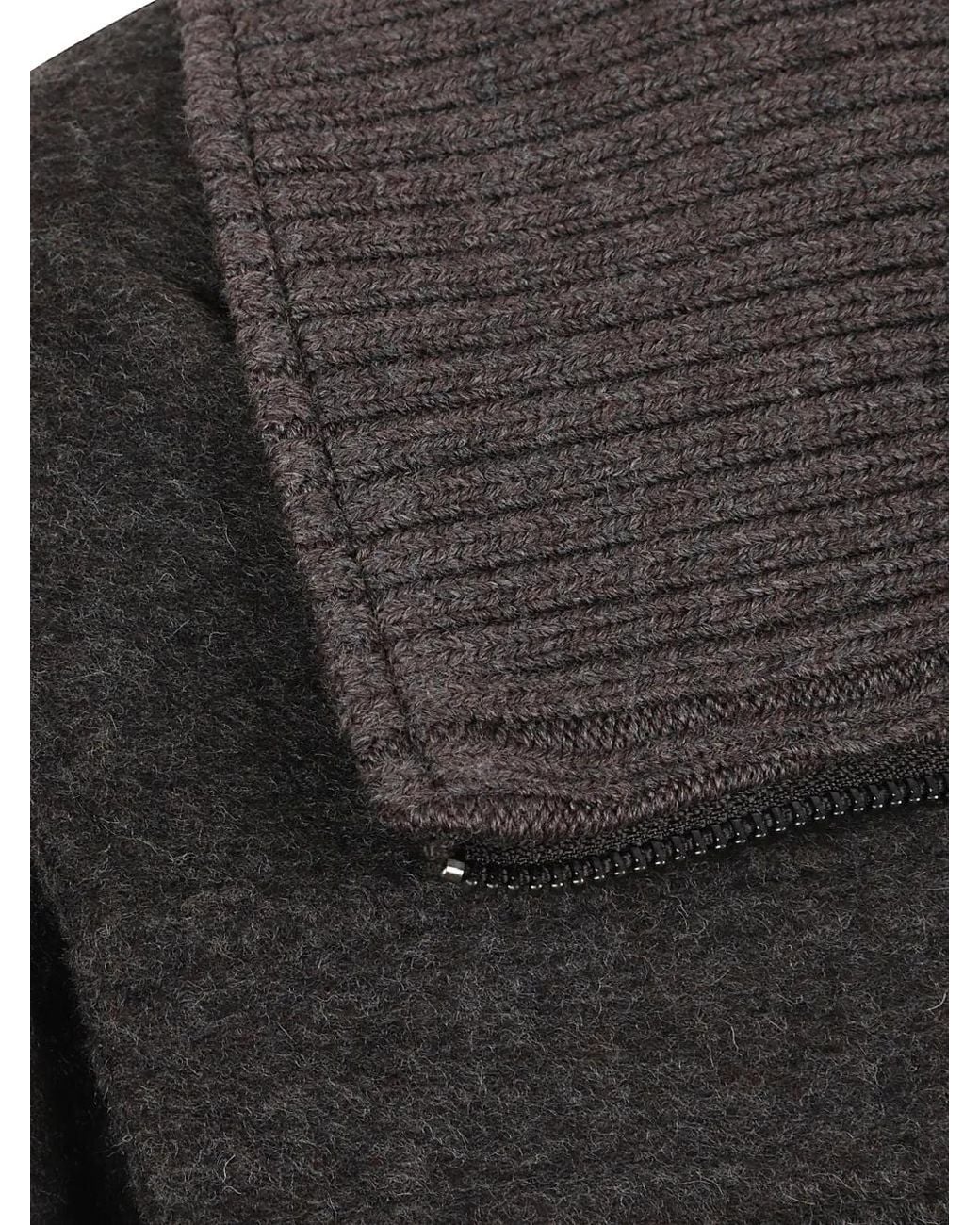 P.A.R.O.S.H. Black Ribbed-Collar Zip-Up Coat