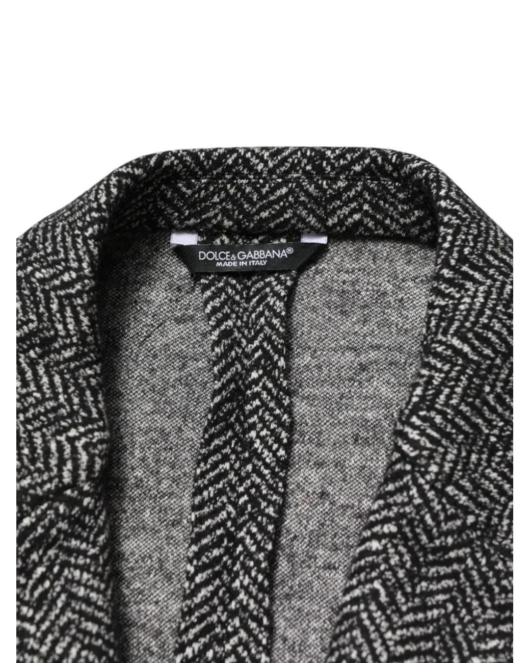 Dolce & Gabbana Black Herringbone Double-Breasted Blazer for men