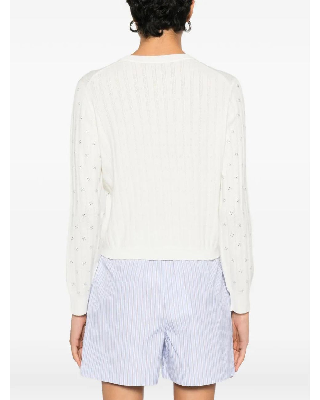 Maje White Rhinestone-Front Sweater
