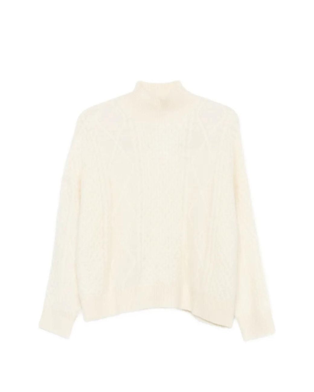 SOLOCASCMIR White Cable-Knit High-Neck Sweater