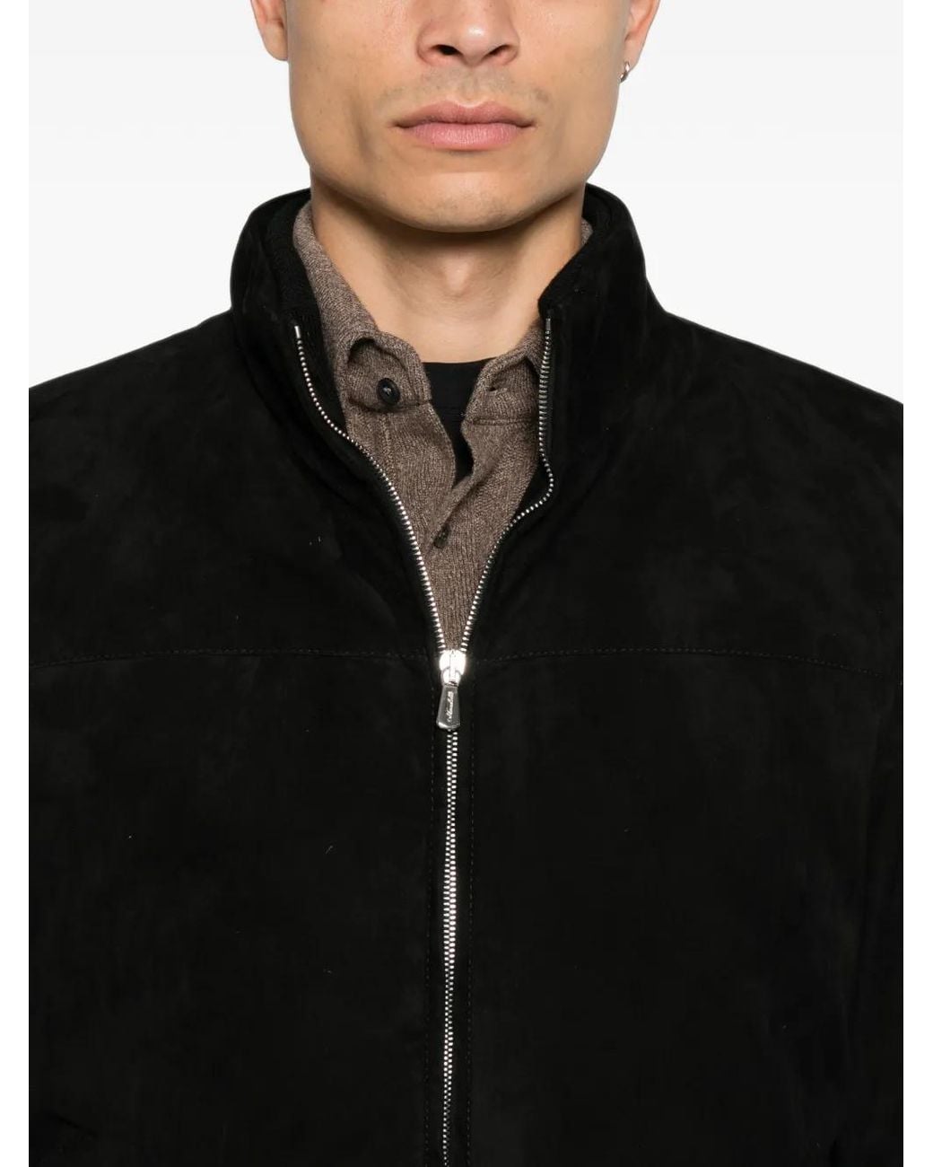 Enrico Mandelli Black Suede Bomber Jacket for men