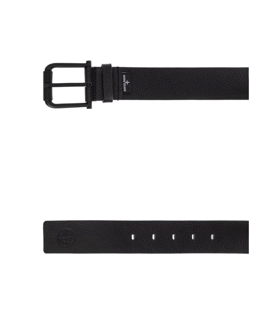 Stone Island White Debossed-Logo Leather Belt for men