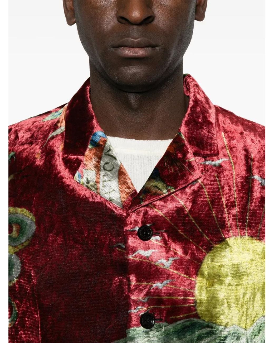 Yohji Yamamoto Red Tattoo-Print Velvet Blazer for men