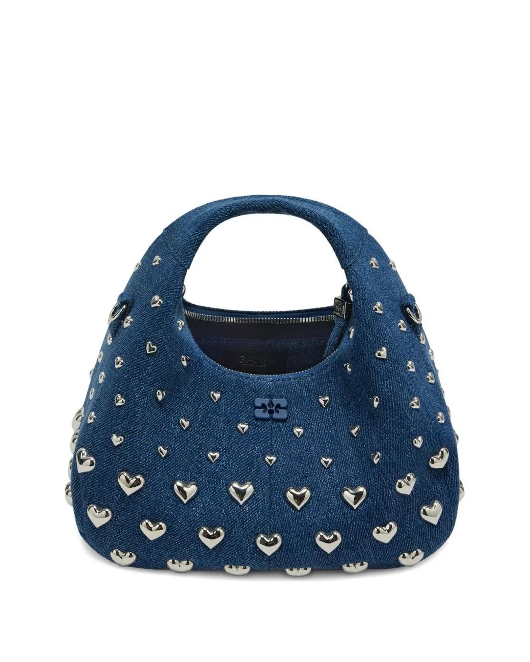 Ganni Blue Heart-Stud Mini Tote Bag