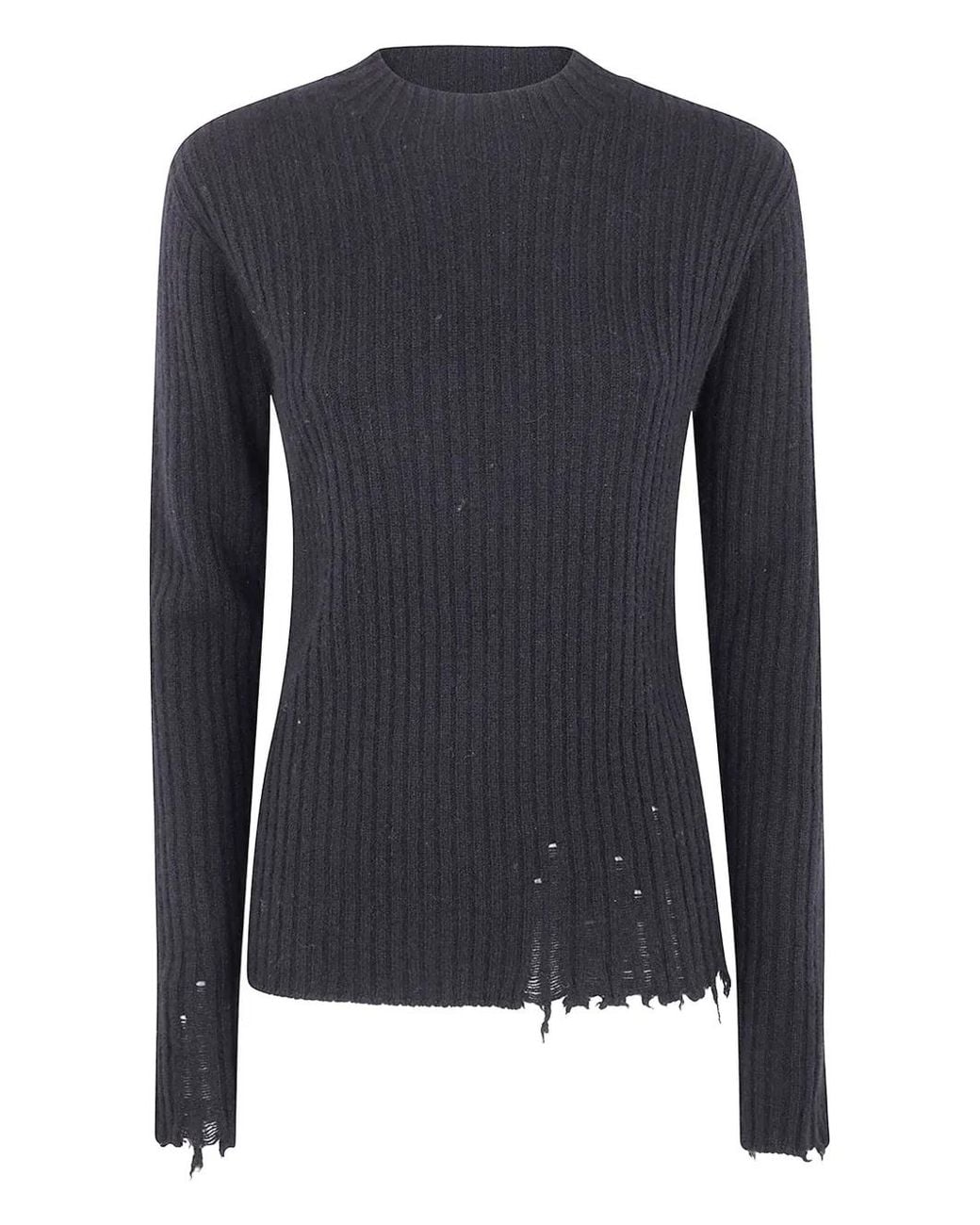 Uma Wang Blue Ribbed Frayed-Hem Sweater