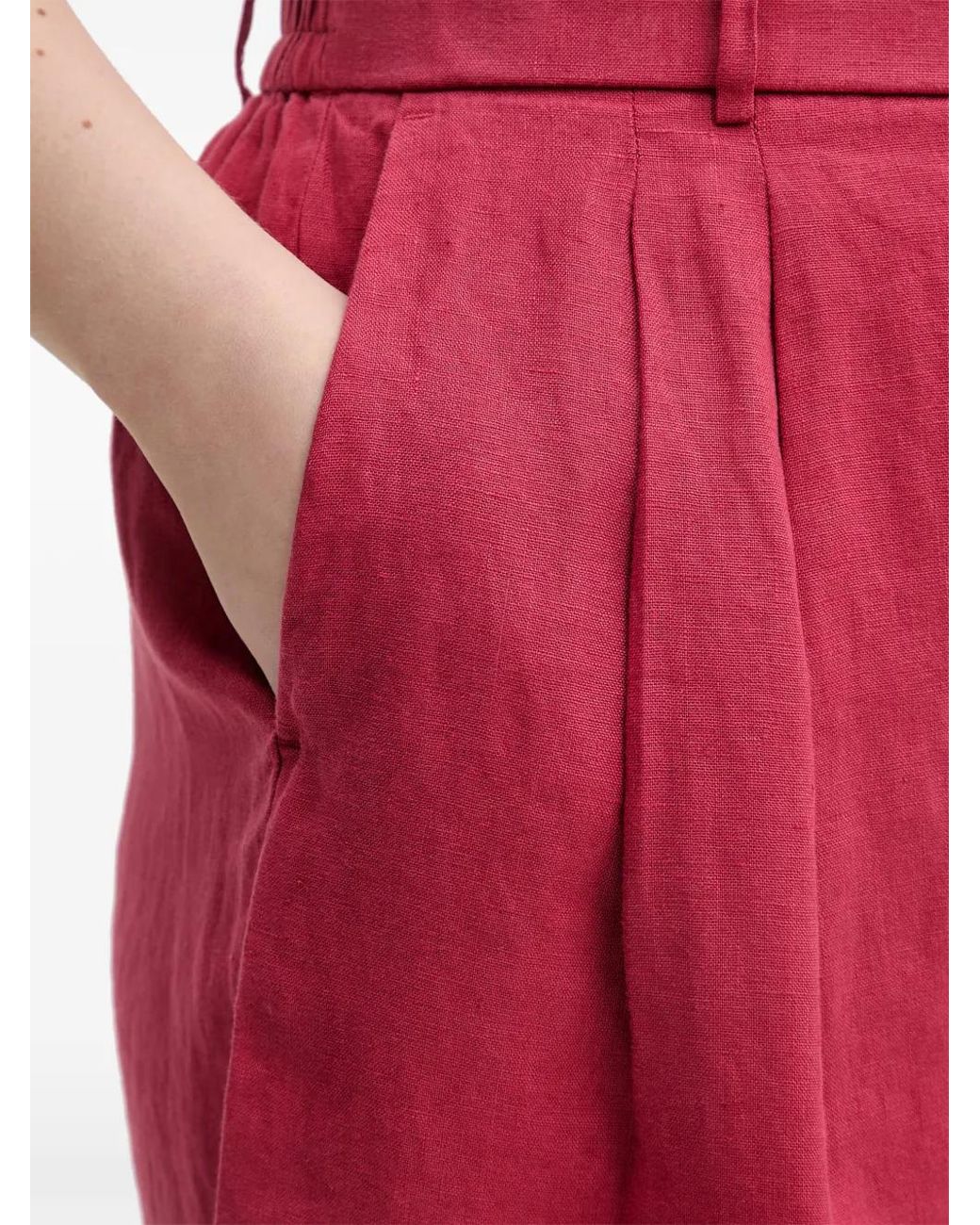 Benetton Red Pleated Elasticated-Waist Shorts
