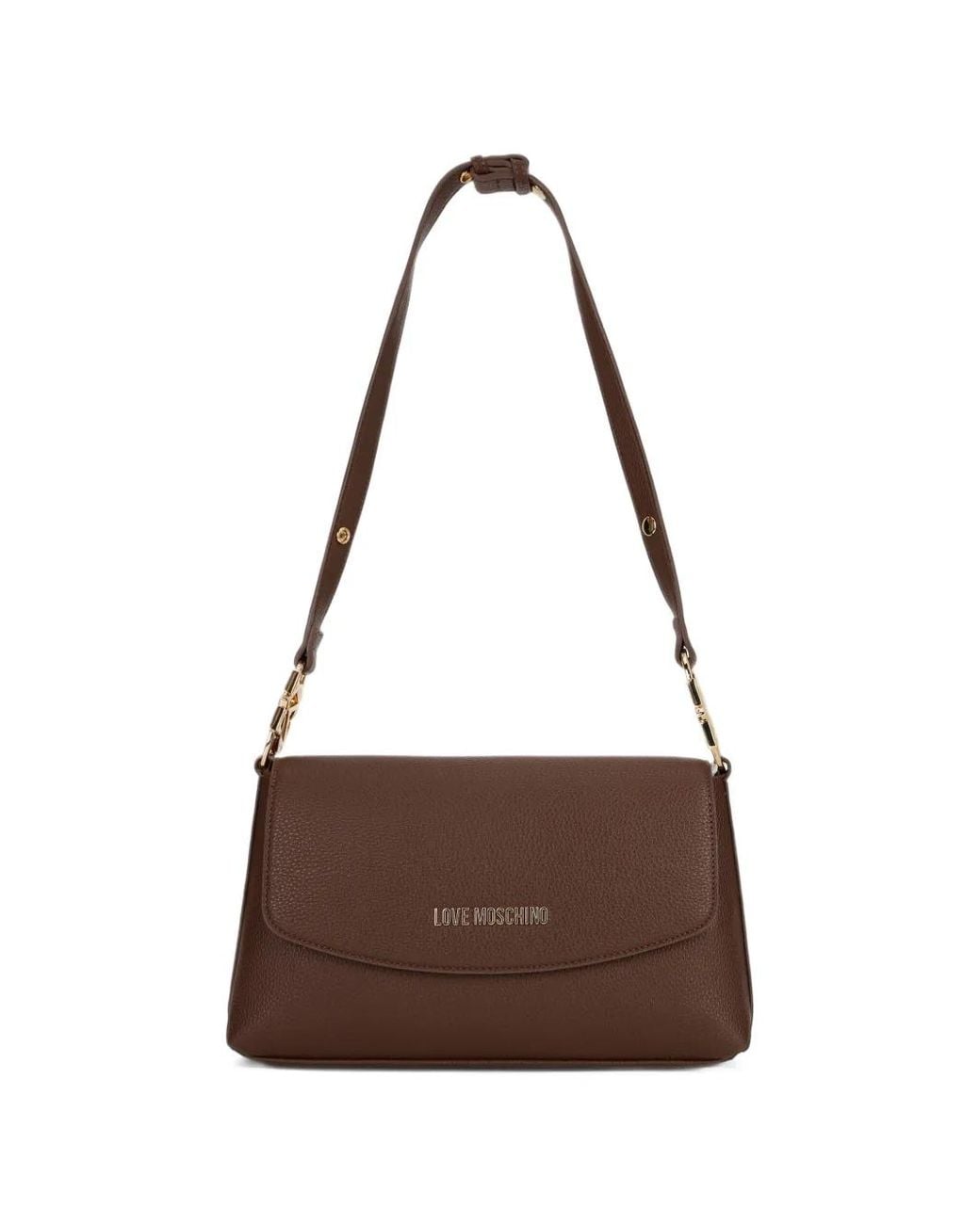 Love Moschino Brown Logo-Plaque Pebbled Shoulder Bag