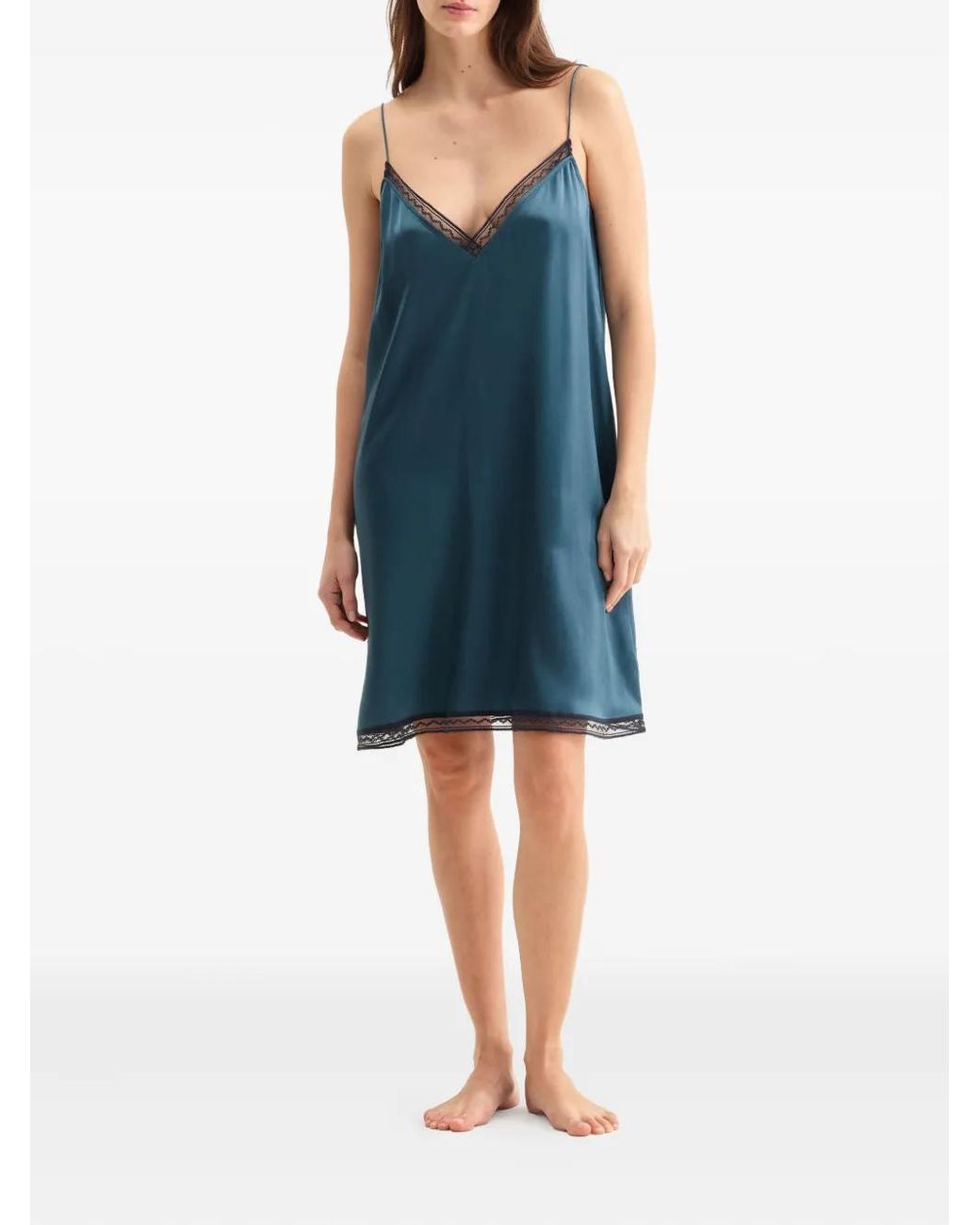 Eres Blue Bucolique Lace-Trim Silk Nightdress