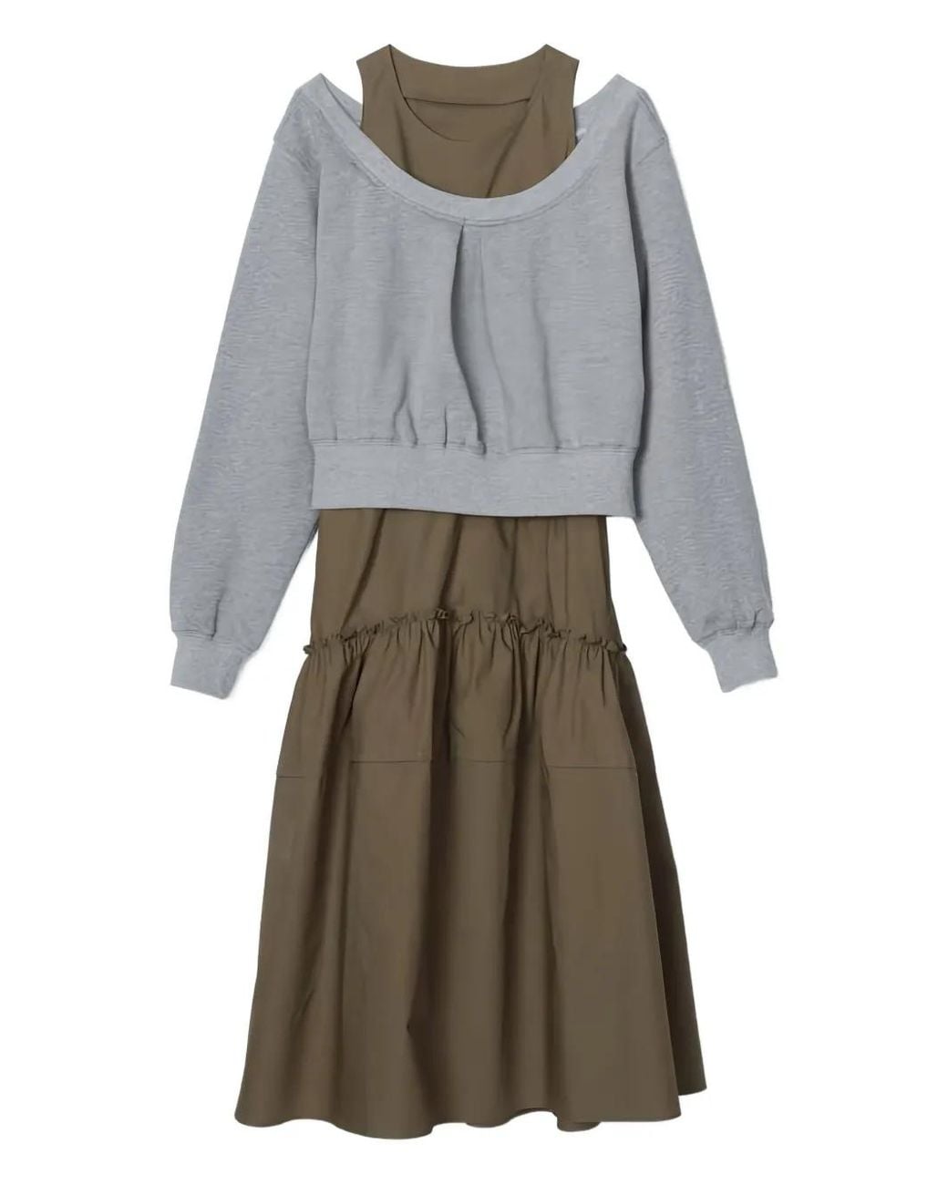3.1 Phillip Lim Gray Cold-Shoulder Tiered Midi Dress