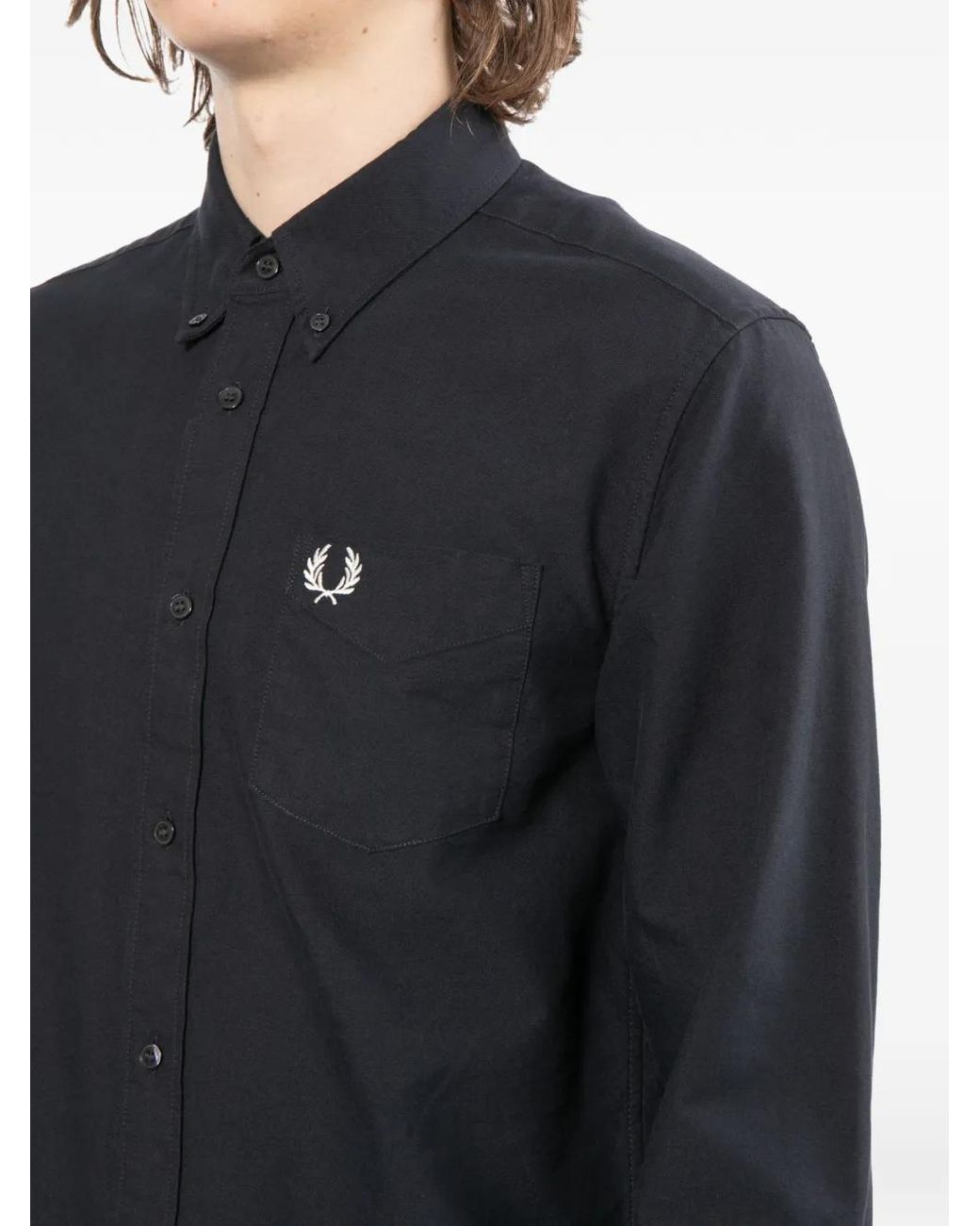 Fred Perry Logo-Embroidered Pocket Shirt in Blue for Men | Lyst UK