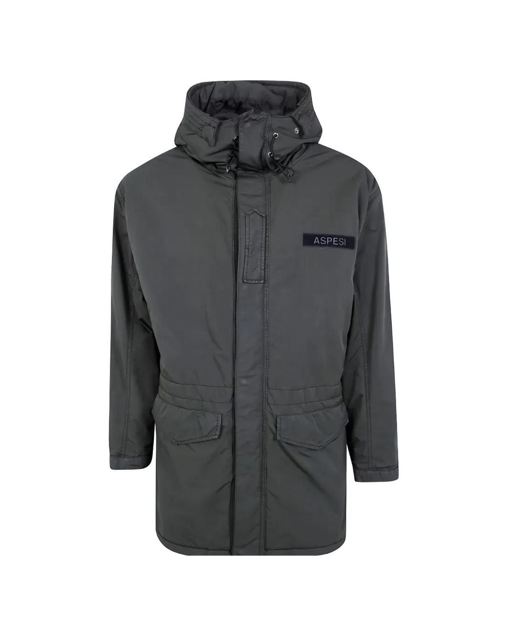 Aspesi Gray Logo-Patch Hooded Coat for men