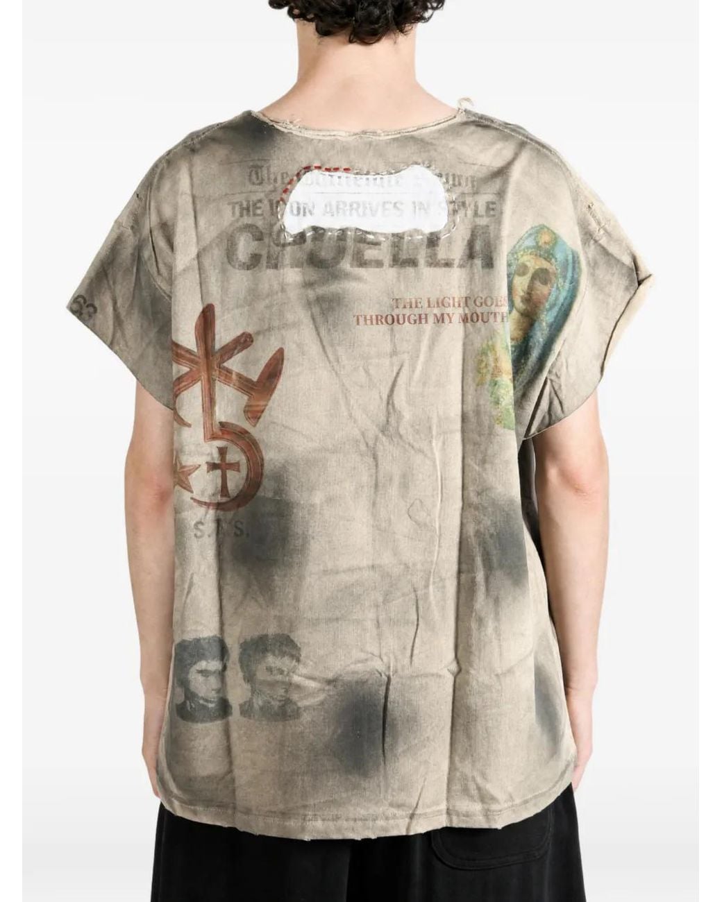 SAITOS White Graphic-Print Distressed T-Shirt