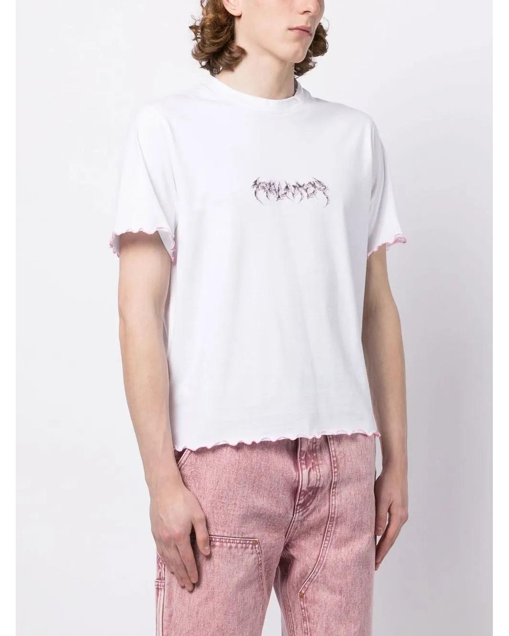 Palmier White Logo-Print Fluted-Hem T-Shirt for men