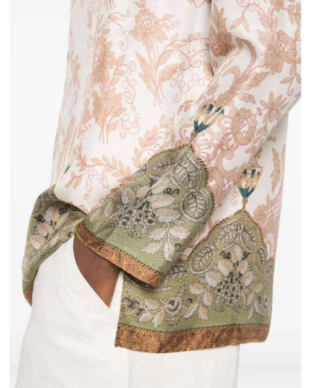 Pierre Louis Mascia Natural Floral-Print Silk-Blend Blouse