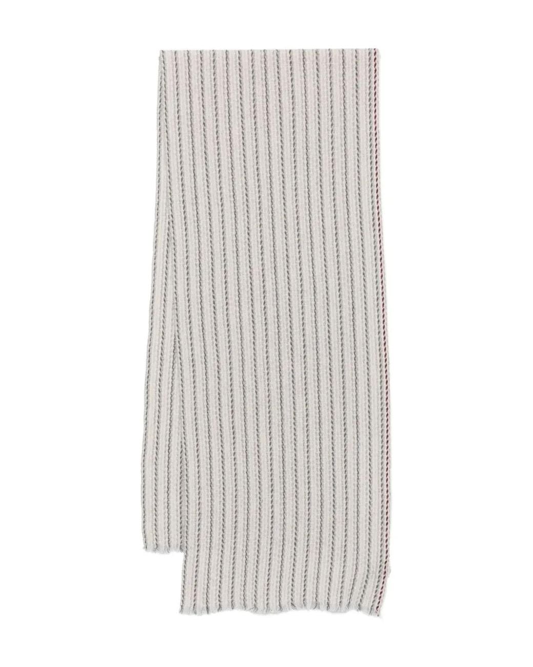 Eleventy White Striped Frayed-Edge Scarf for men