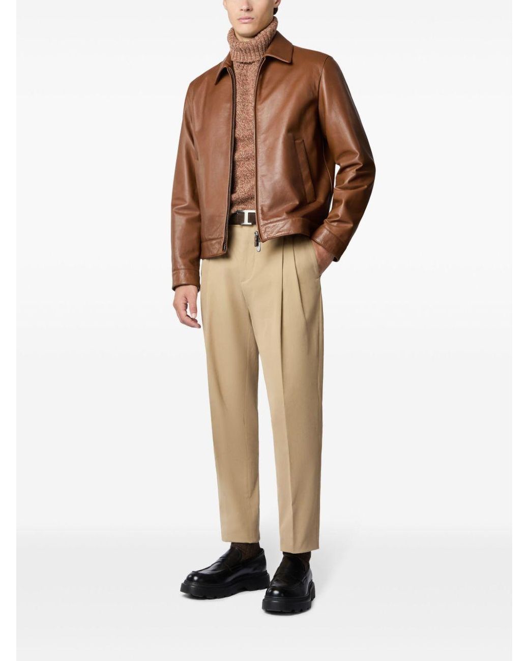 Tod's Leather Shirt Jacket in Brown for Men | Lyst
