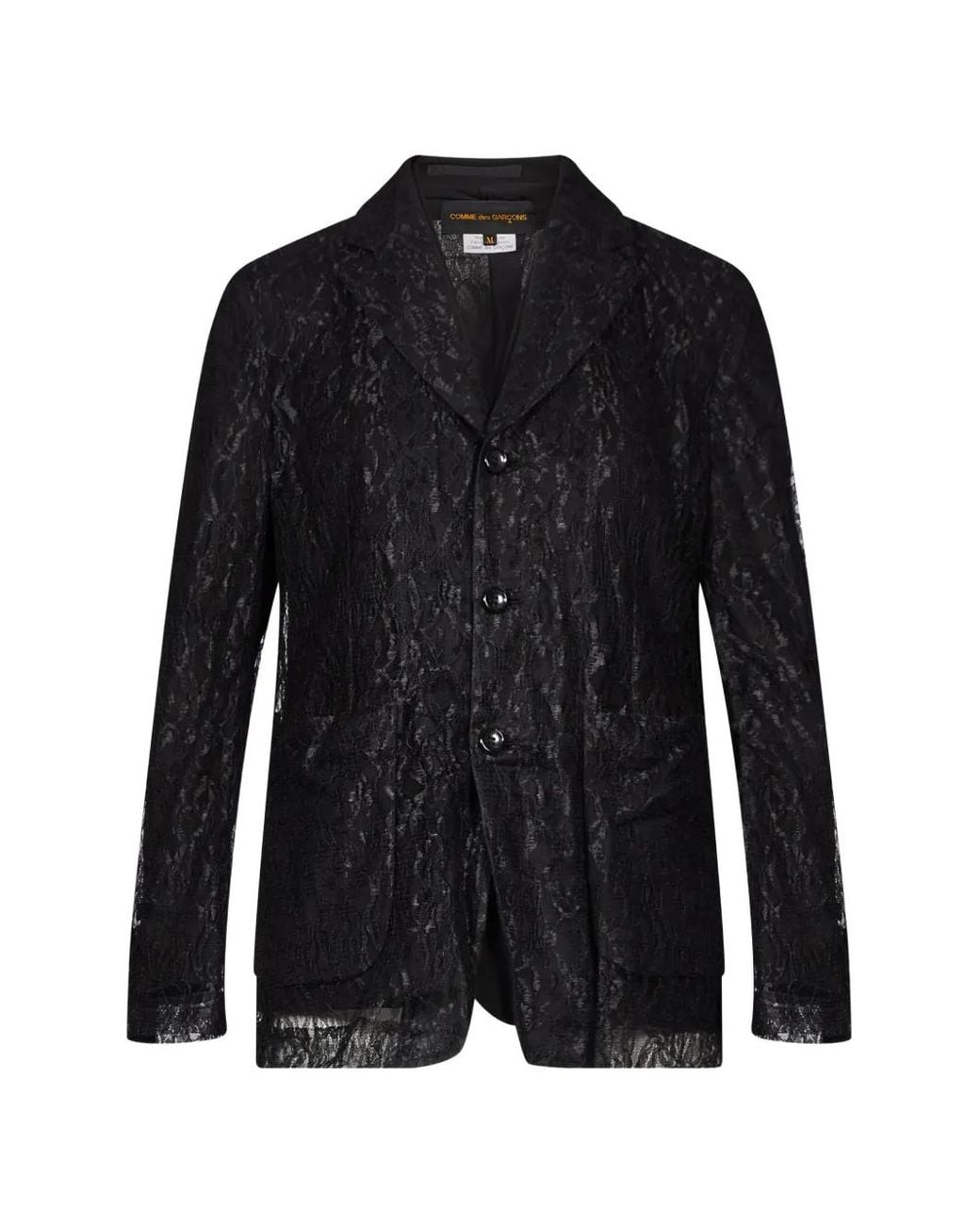 Comme des Garçons Black Lace-Patterned Notched-Lapels Coat