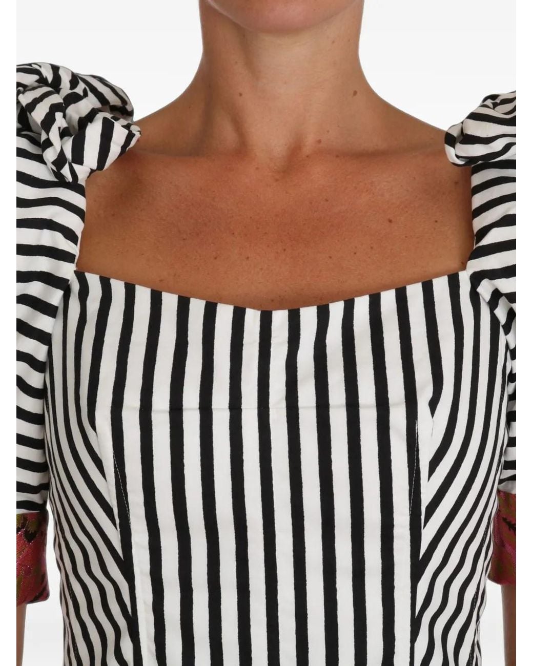 Dolce & Gabbana Black Striped Puff-Sleeve Top