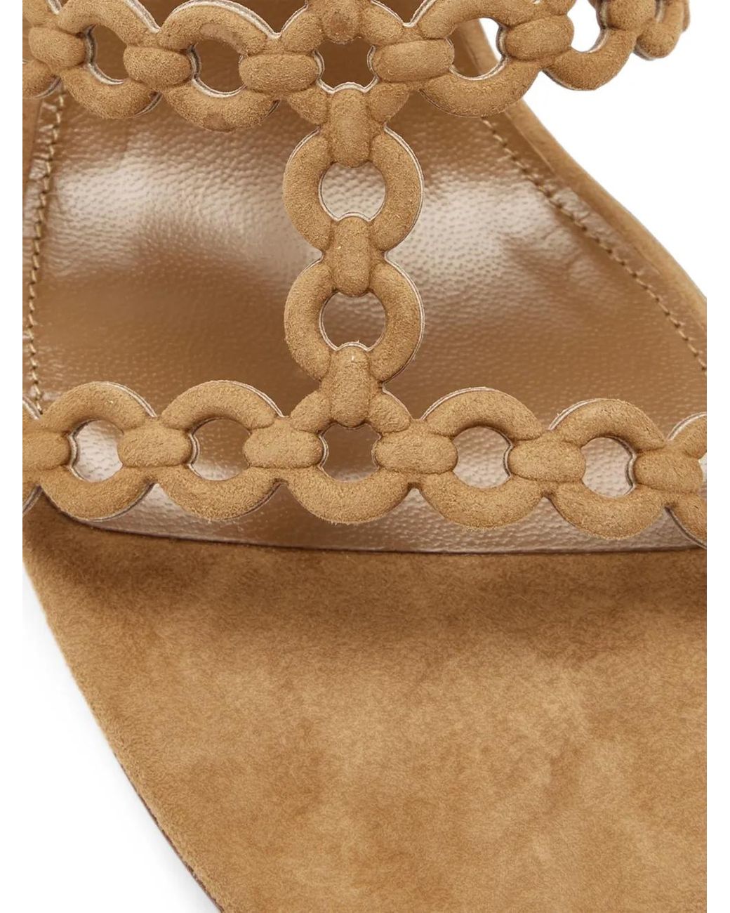 Aquazzura Natural Intertwined-Strap Suede Mules