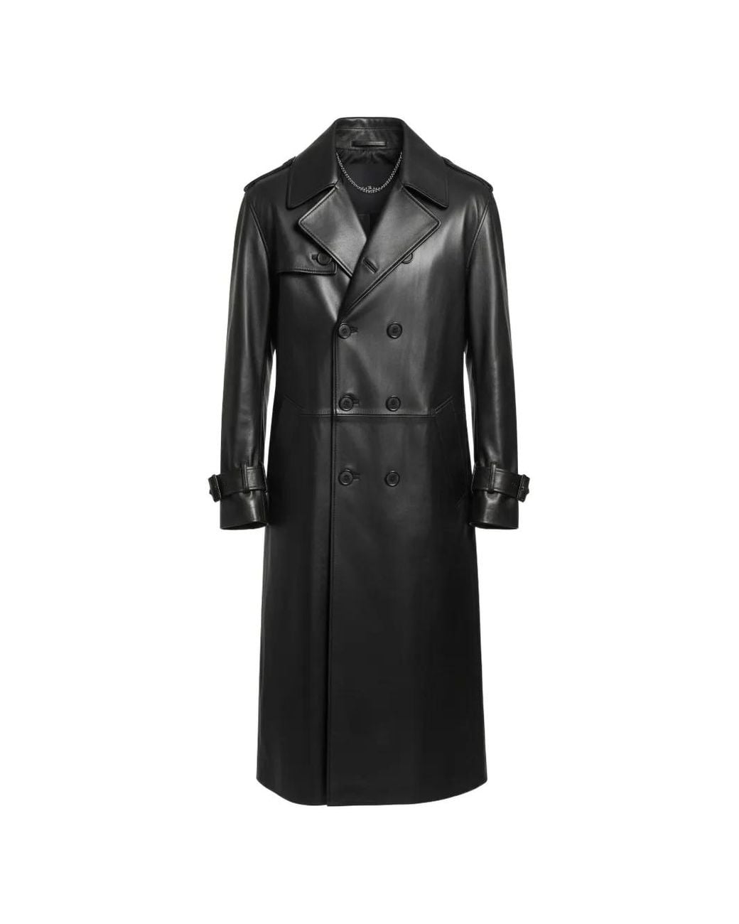 John Richmond Black Double-Breasted Belted Leather Coat for men