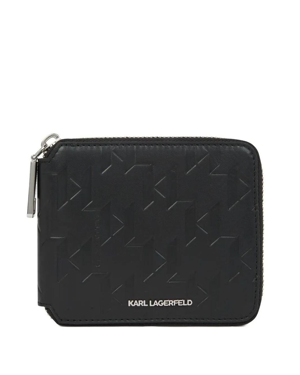 Karl Lagerfeld Black Monogram-Pattern Zipped Wallet for men