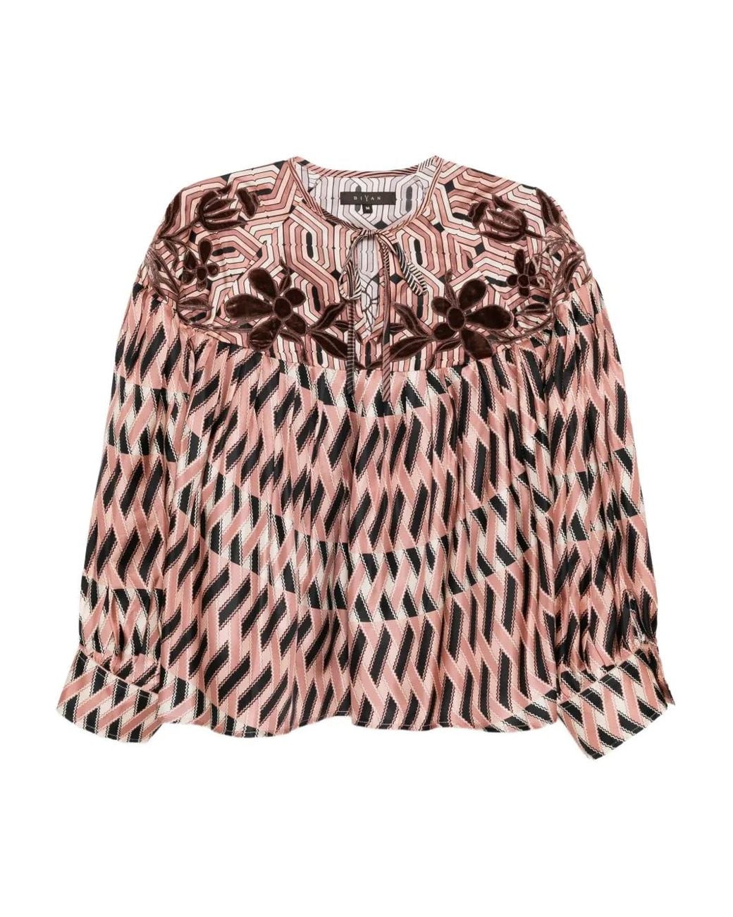 Biyan Red Printed Silk Top