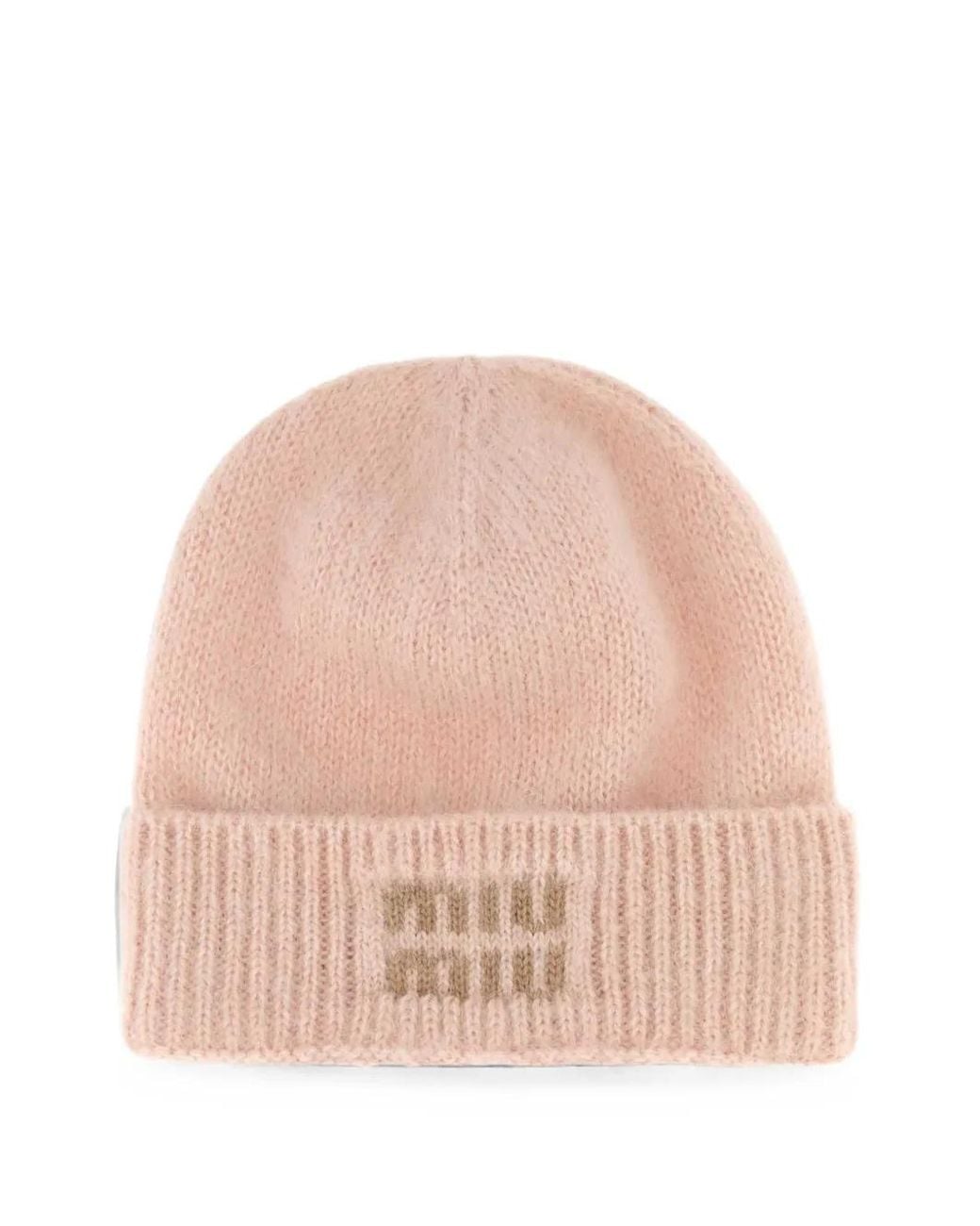 Miu Miu Natural Logo-Embroidered Mohair-Blend Beanie Hat
