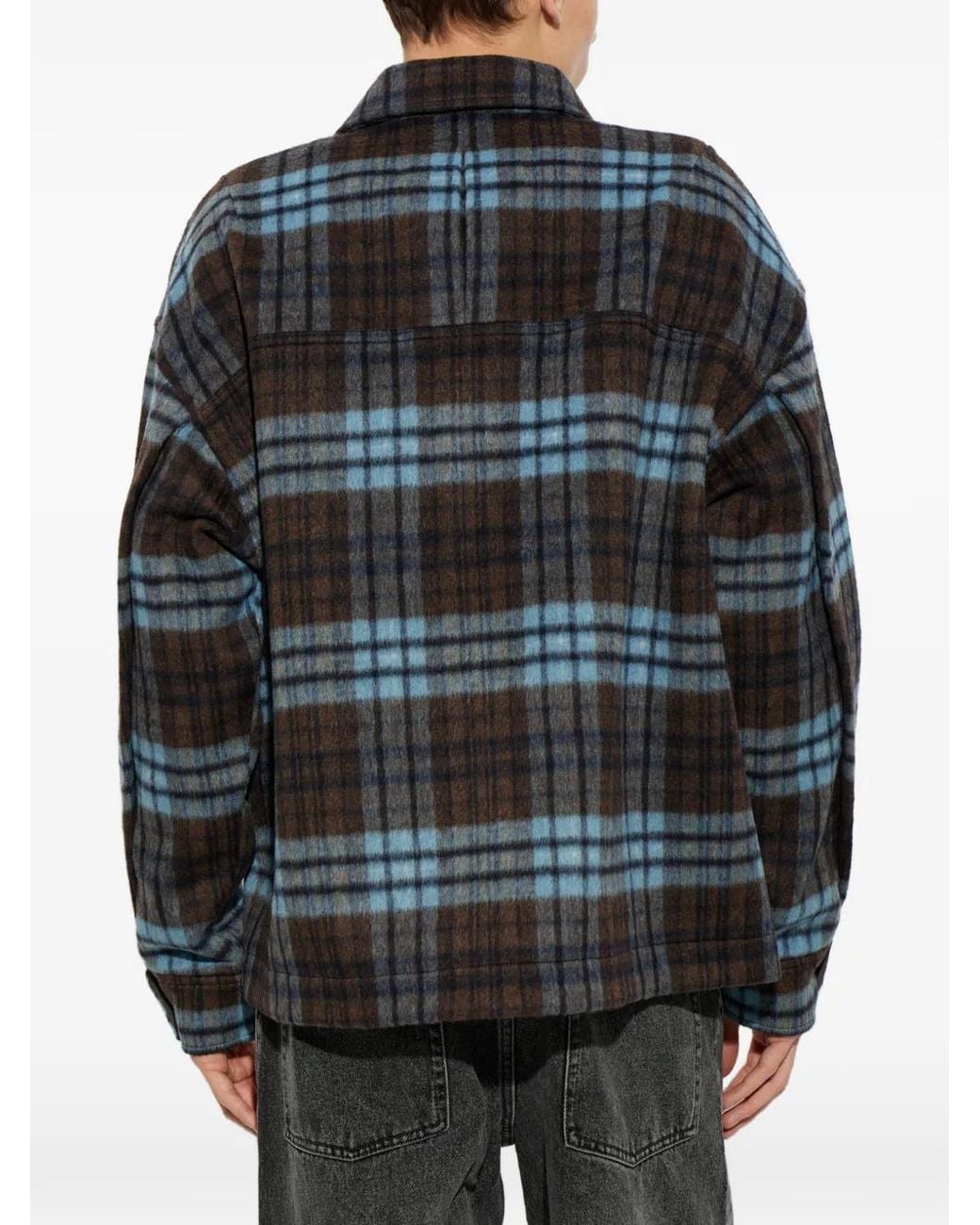 Entire studios Blue Check-Pattern Button-Up Jacket for men