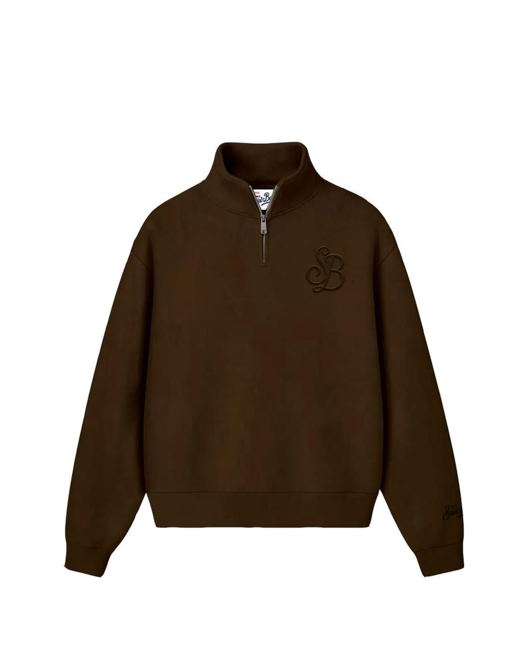 Mc2 Saint Barth Brown Quarter-Zip Logo-Embroidered Sweater for men