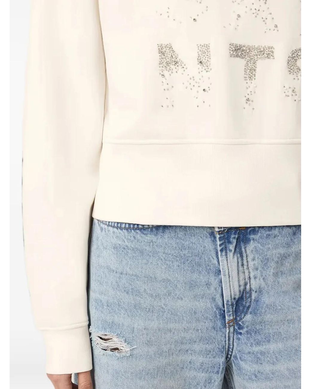 AllSaints White Bead-Embellished Cropped Sweatshirt