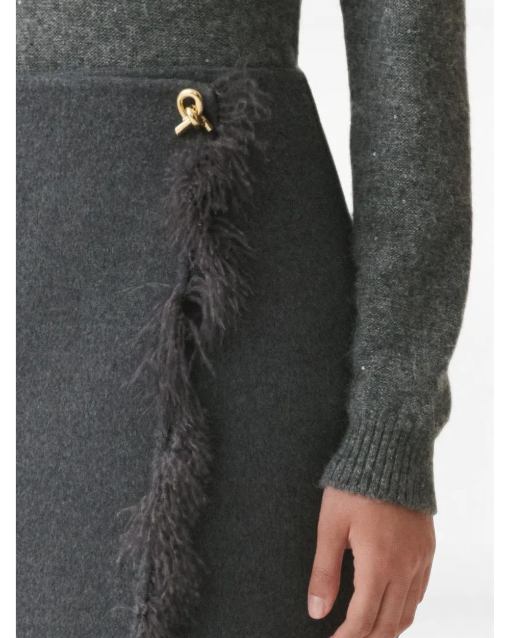 Fabiana Filippi Gray Feather-Trim Wrap Midi Skirt