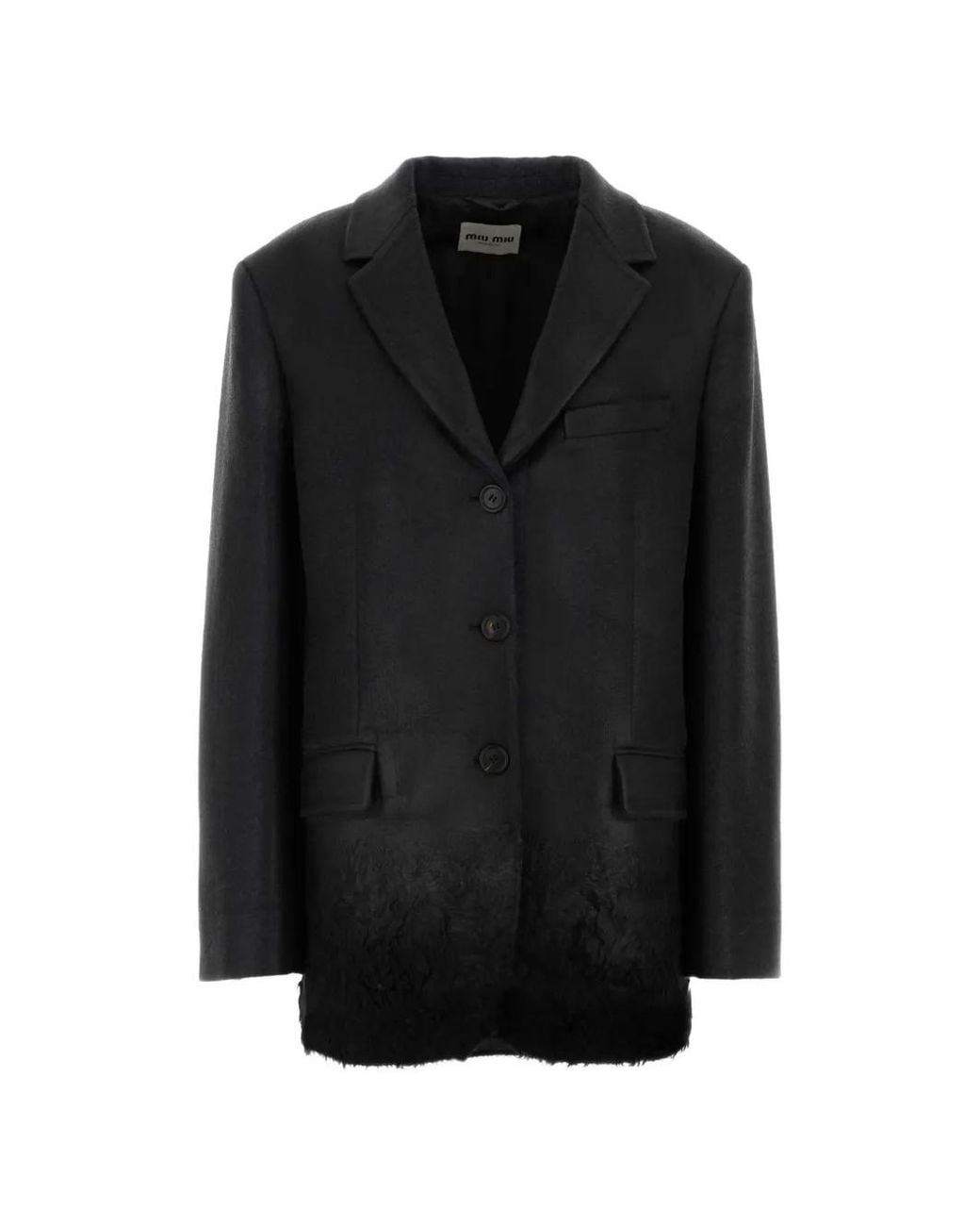 Miu Miu Black Shearling-Trim Wool-Blend Blazer