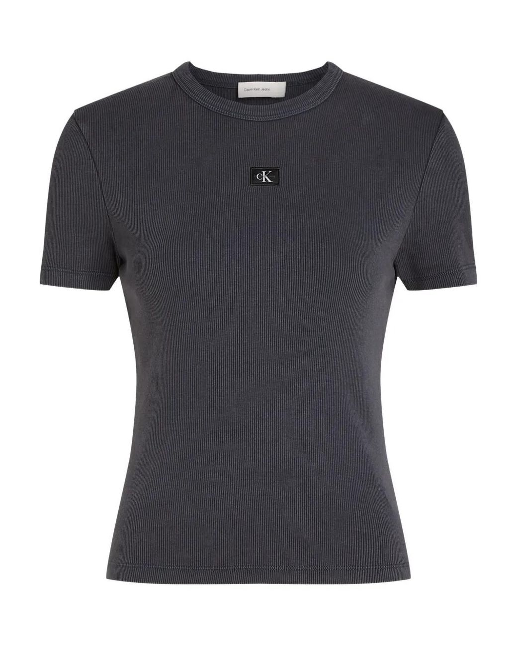Calvin Klein Black Ribbed Logo-Patch T-Shirt