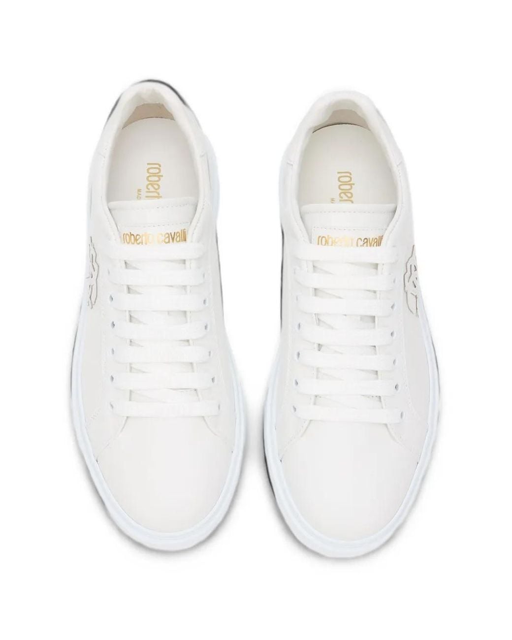 Roberto Cavalli White Logo-Patch Leather Low-Top Sneakers