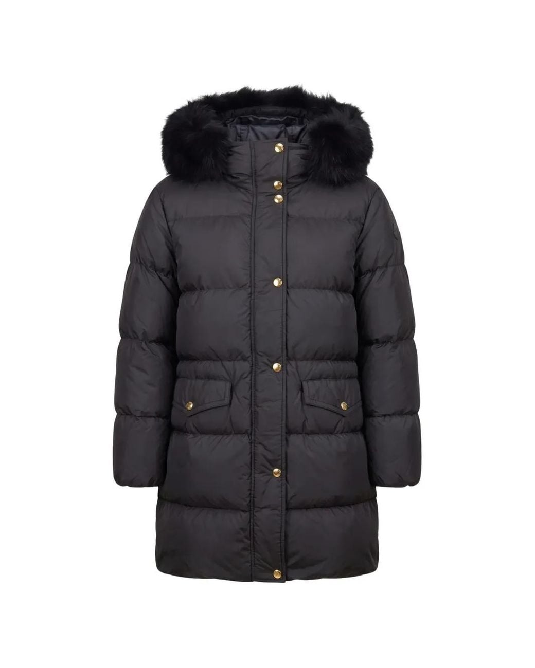 Moncler Black Fur-Trim Hooded Puffer Coat
