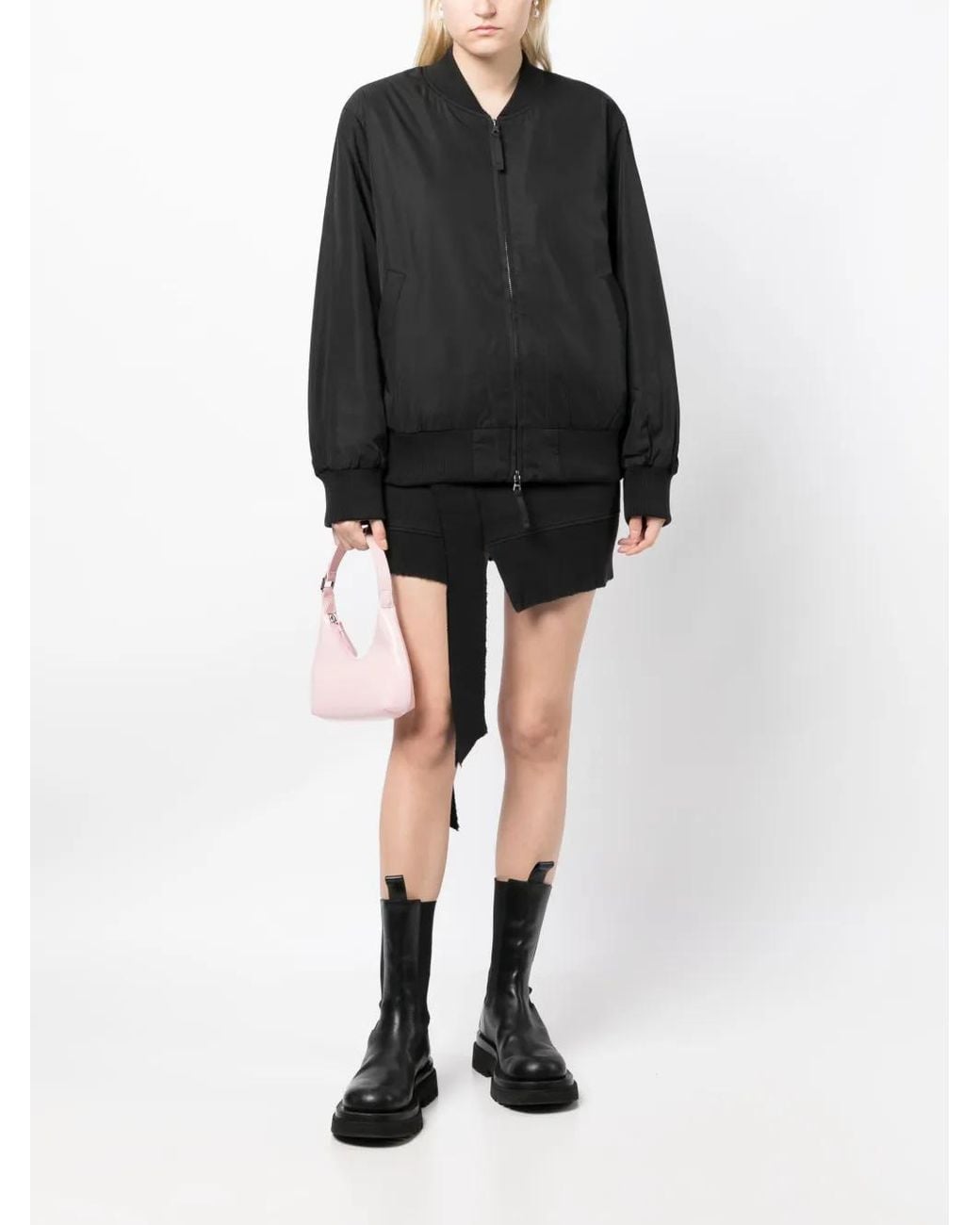 B+ AB Black Baseball-Collar Zip-Up Bomber Jacket