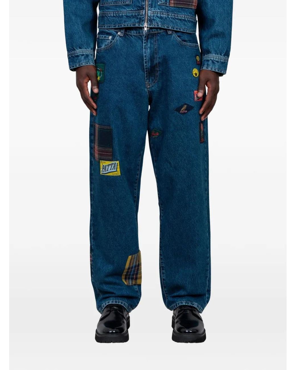 PATTA Broek Met Patchwork En Label in het Blue voor heren